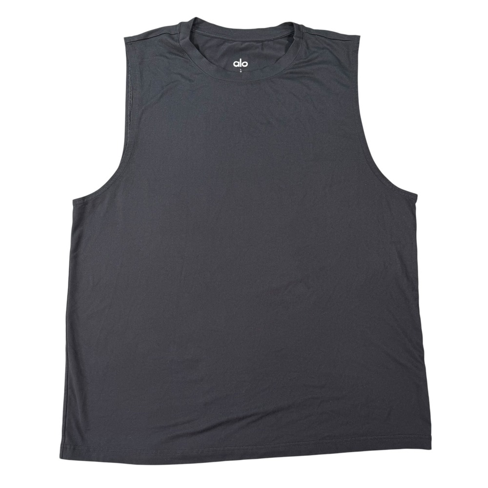 Alo Yoga Mens Triumph Muscle Tank Black Sleeveless Crew Neck Workout Top Size L
